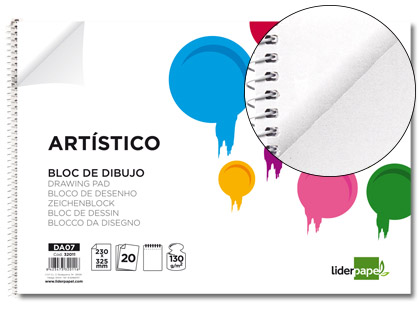 Bloc dibujo Liderpapel Artístico espiral 230x325mm. 20 hojas 130g/m² perforadas sin recuadro 2 taladros